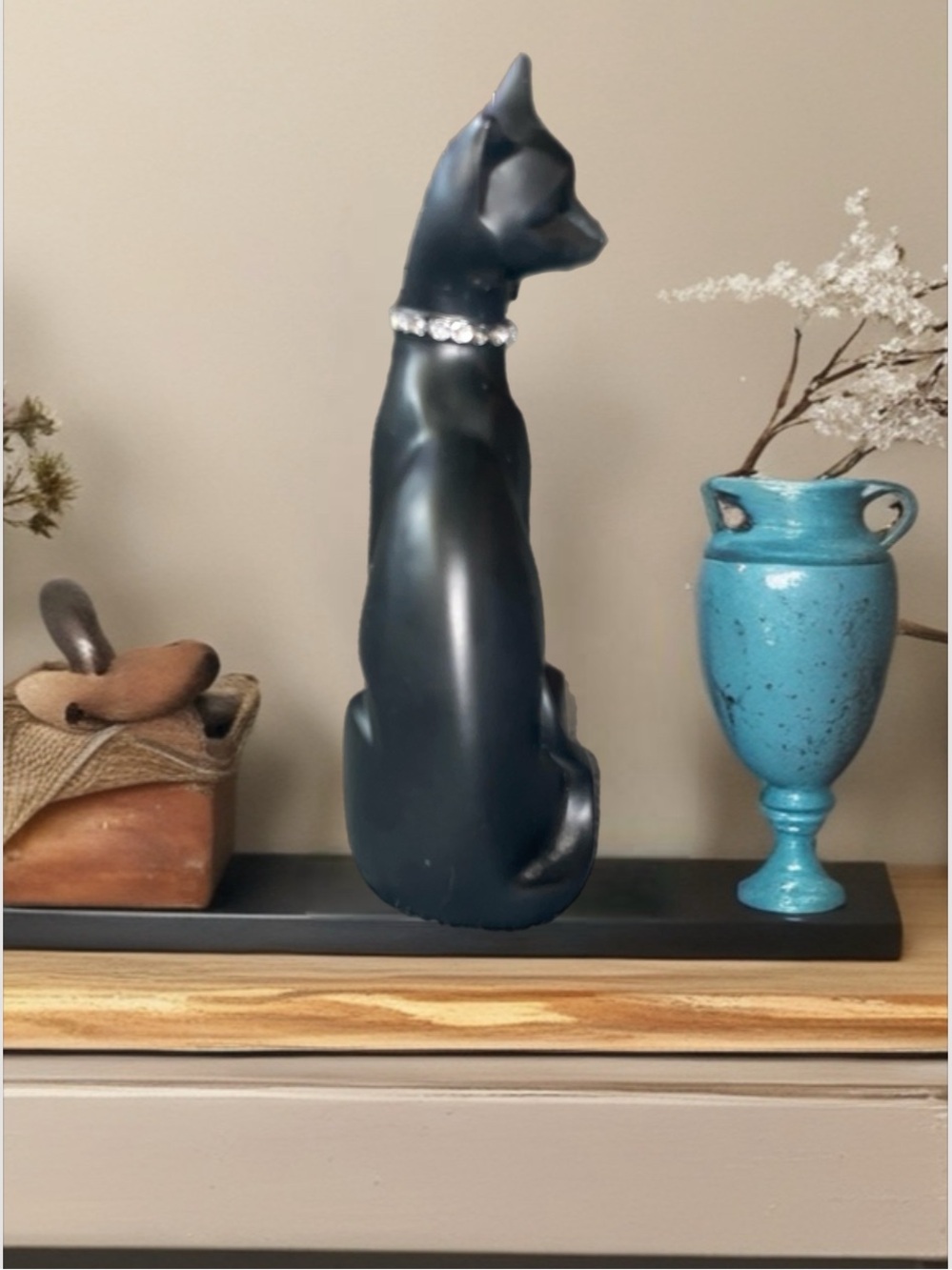 Vintage 1960-70’s Seymour Mann Black 9” Cat Figurine w/Rhinestone Collar. - Picture 5 of 13